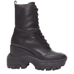 Miu Miu Leather Lace Up Chunky Combat Boots Black Size 40